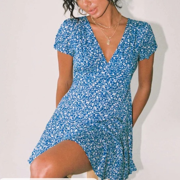 Princess Polly The Sting Mini Dress Blue Floral Size 10 - Picture 1 of 6